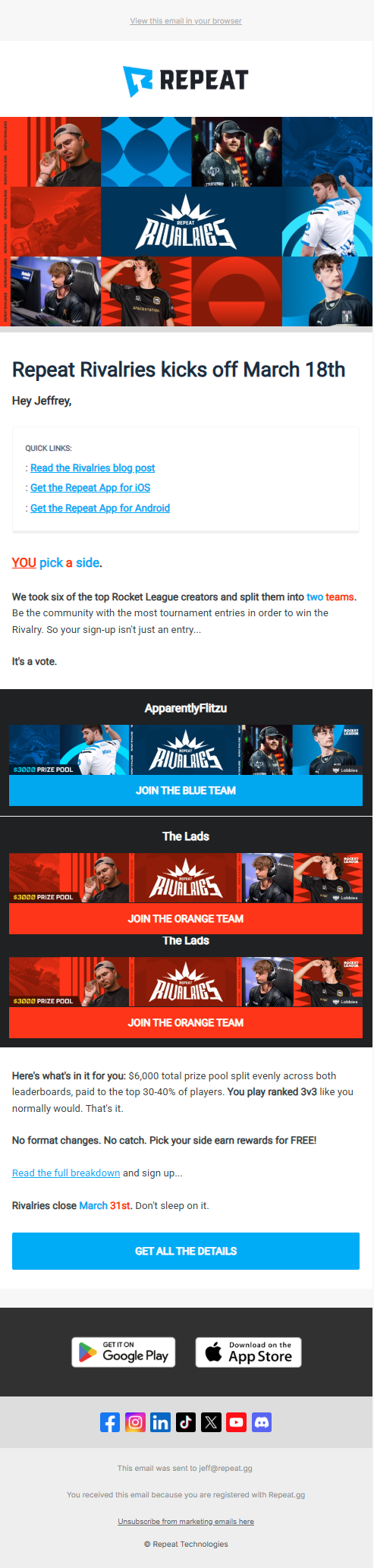 Repeat Rivalries Email